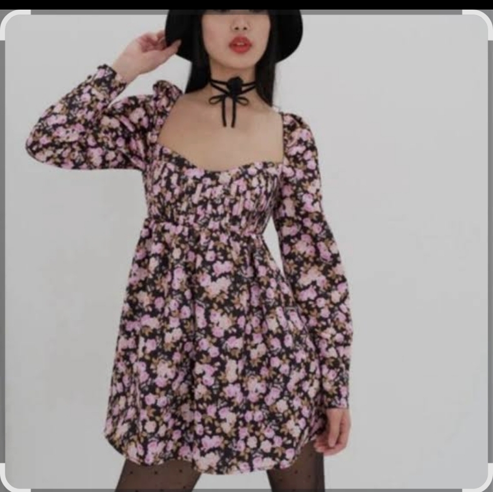 For Love& Lemons Black&Pink Floral baby doll Mini Dress size S & XSNew with tags